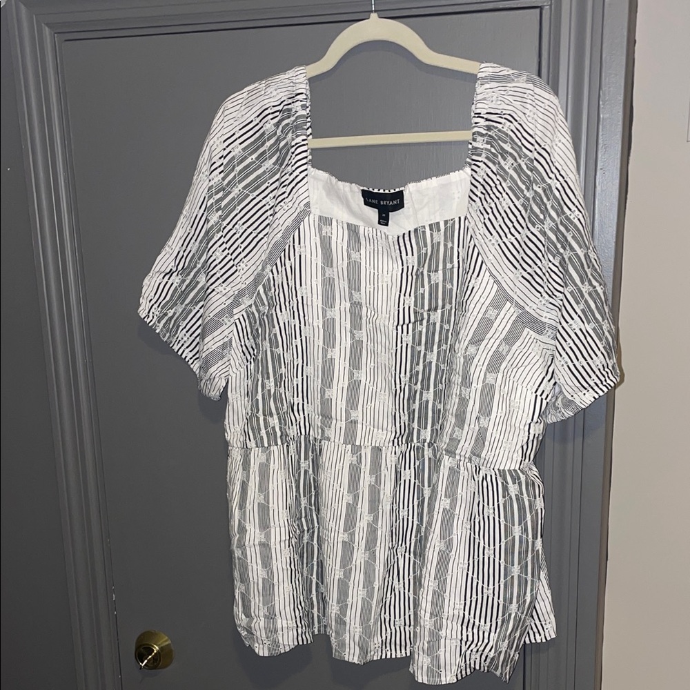 Lane Bryant White and Gray Striped Peplum Tunic
